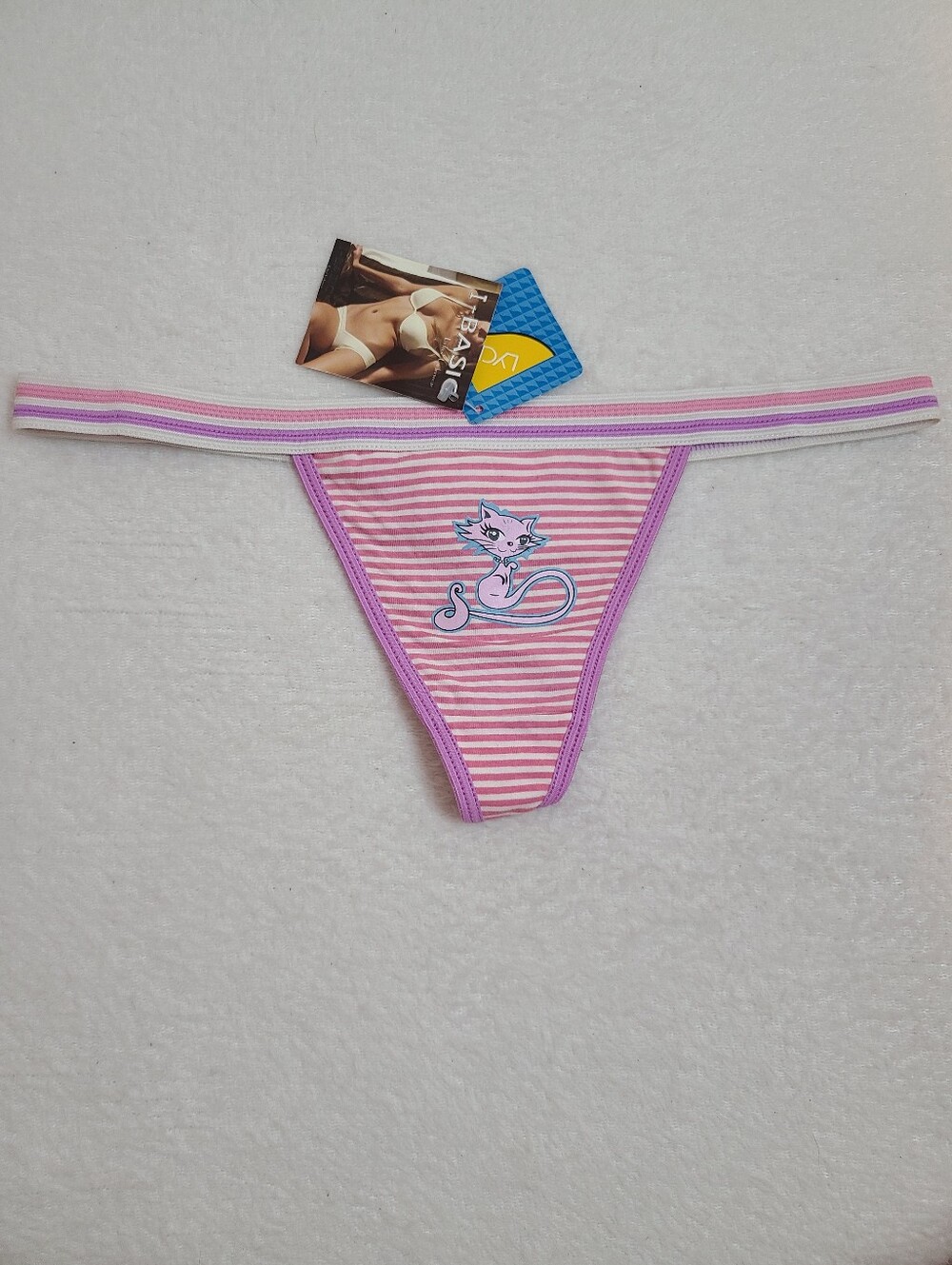 Y2K Vintage i-basic Kitty Cat Graphic Cotton V-string Thong Panty Size M